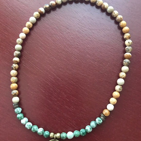 Tree agate and picture jasper bracelet with lotus - Picture 3 of 4